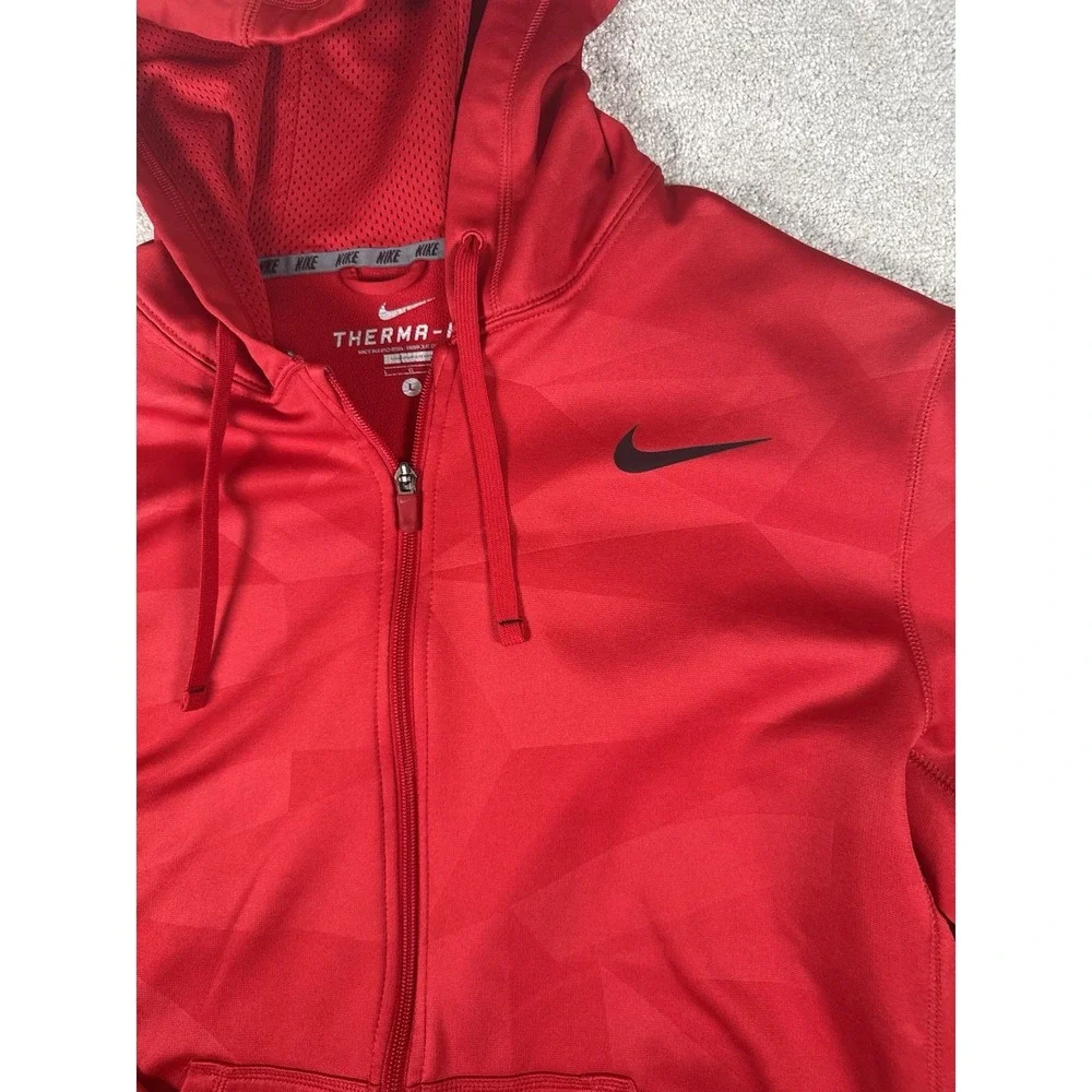 Nike Sweatshirt Men L Therma-Fit Red Full Zip Hooded Jacket Red On Red Geometric
